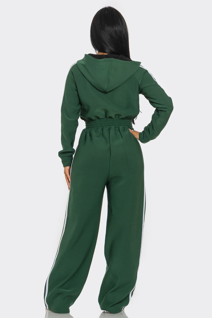 Hooded Jumpsuit Lined Fleece Wide Leg