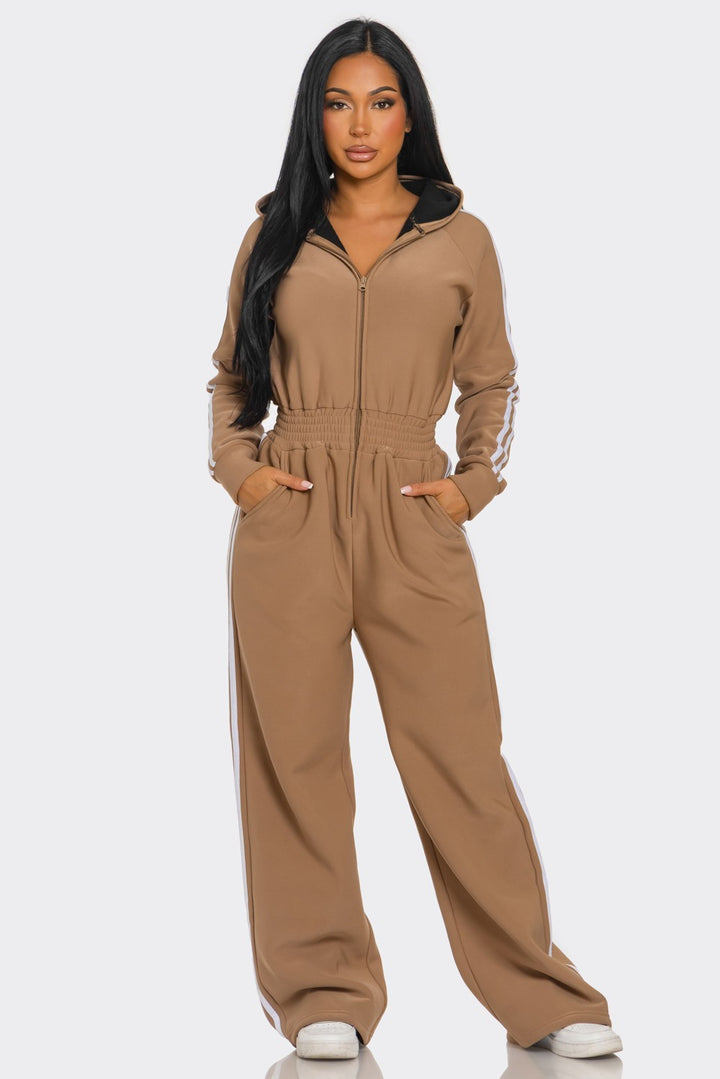 Hooded Jumpsuit Lined Fleece Wide Leg