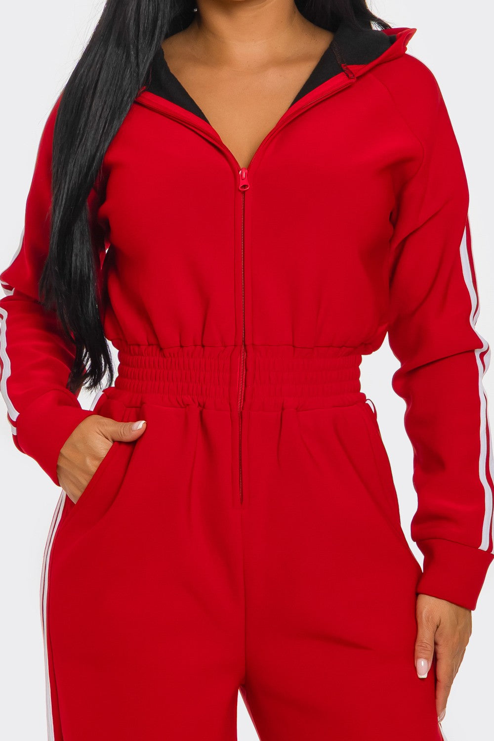 Hooded Jumpsuit Lined Fleece Wide Leg
