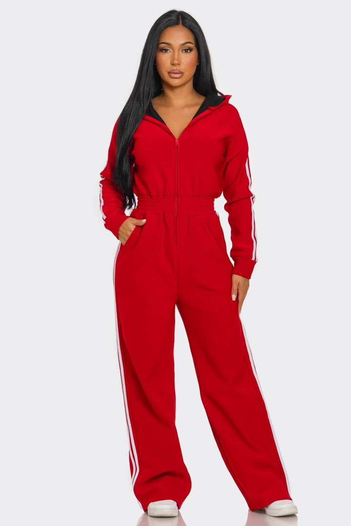 Hooded Jumpsuit Lined Fleece Wide Leg