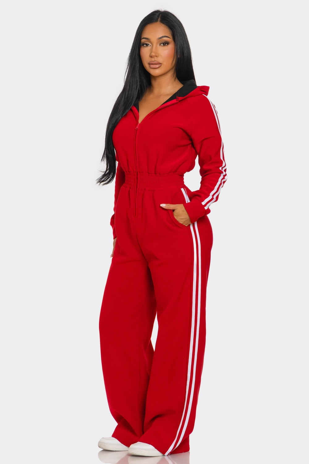 Hooded Jumpsuit Lined Fleece Wide Leg