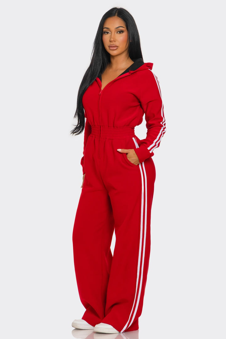 Hooded Jumpsuit Lined Fleece Wide Leg