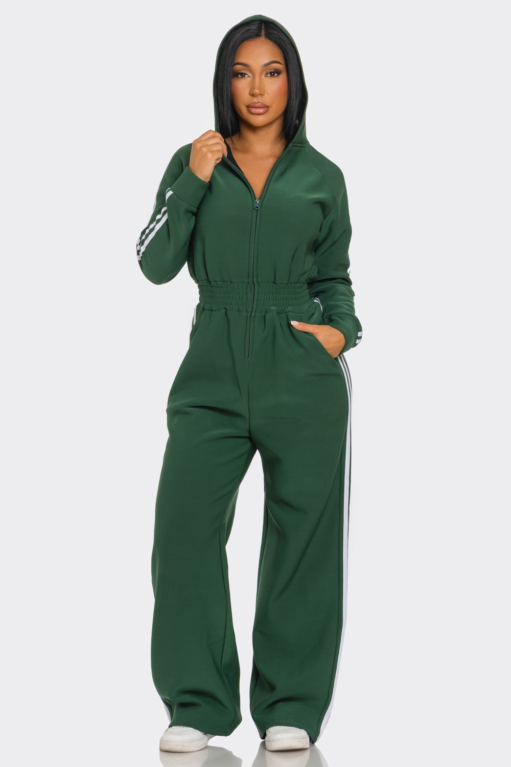 Hooded Jumpsuit Lined Fleece Wide Leg