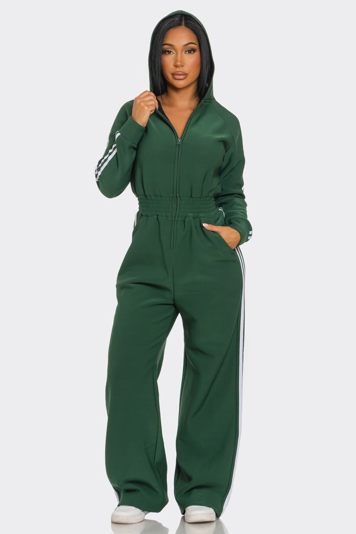 Hooded Jumpsuit Lined Fleece Wide Leg