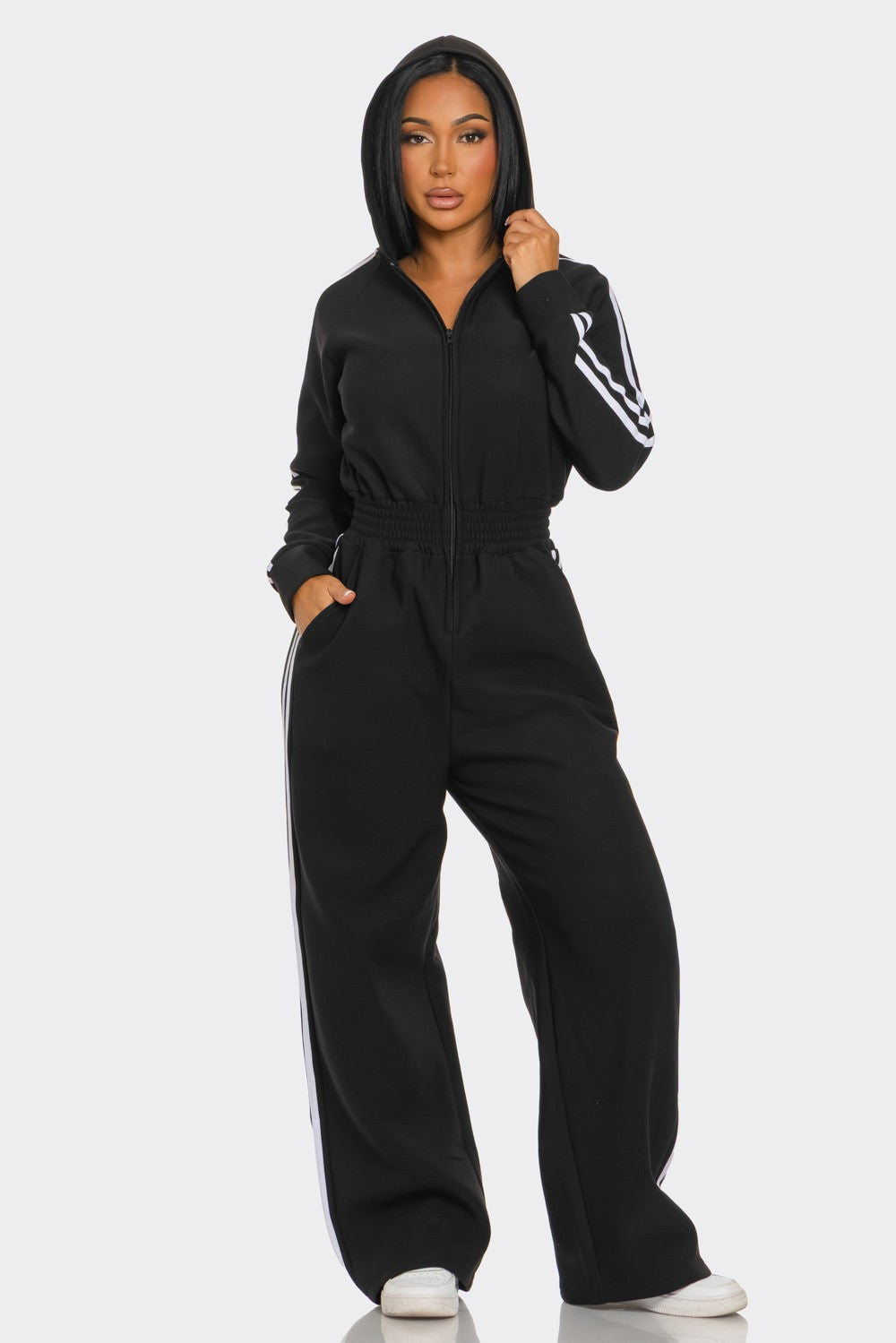 Hooded Jumpsuit Lined Fleece Wide Leg