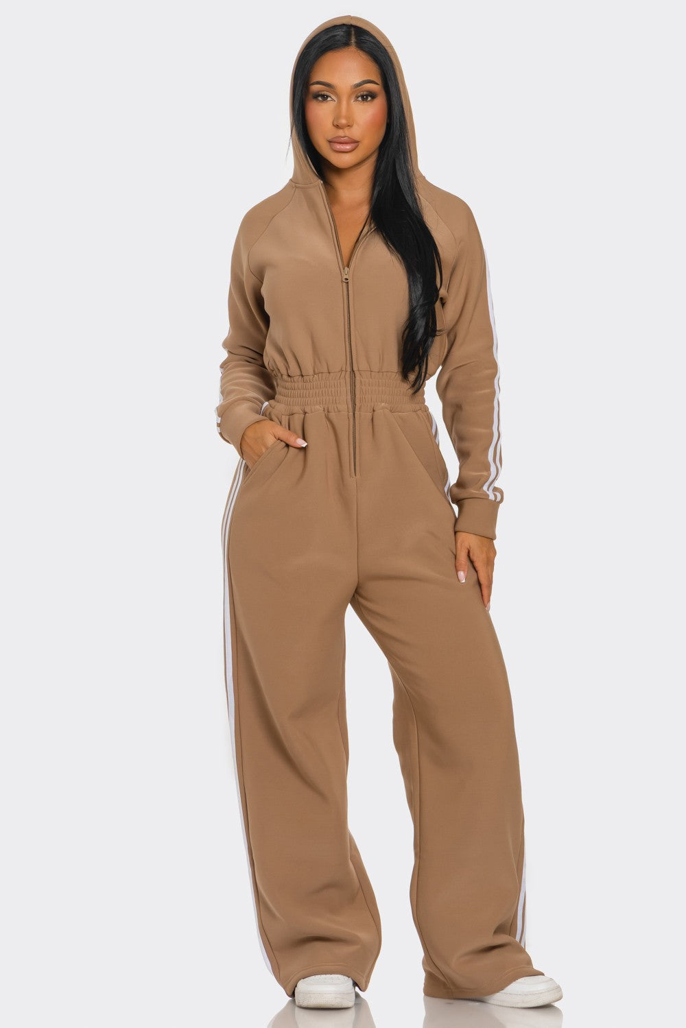 Hooded Jumpsuit Lined Fleece Wide Leg