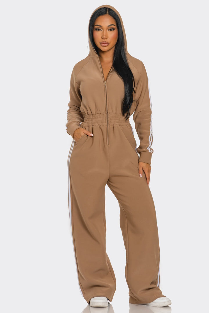 Hooded Jumpsuit Lined Fleece Wide Leg