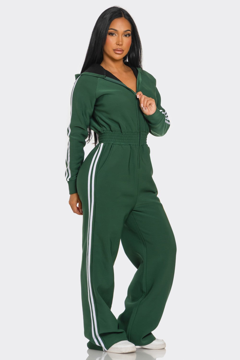 Hooded Jumpsuit Lined Fleece Wide Leg