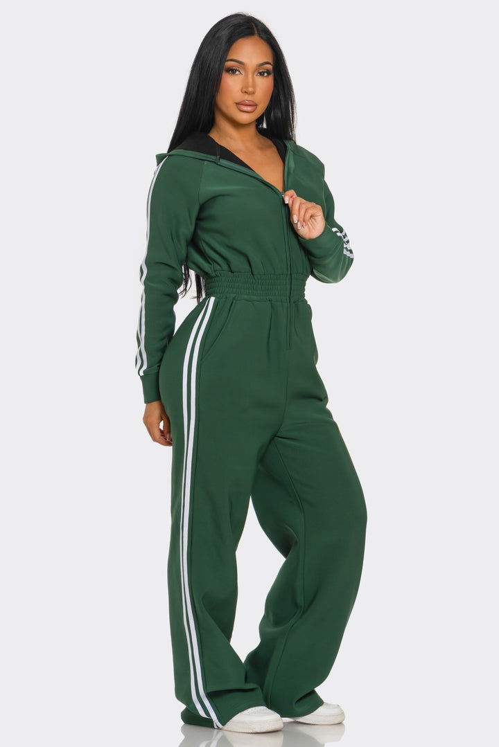 Hooded Jumpsuit Lined Fleece Wide Leg