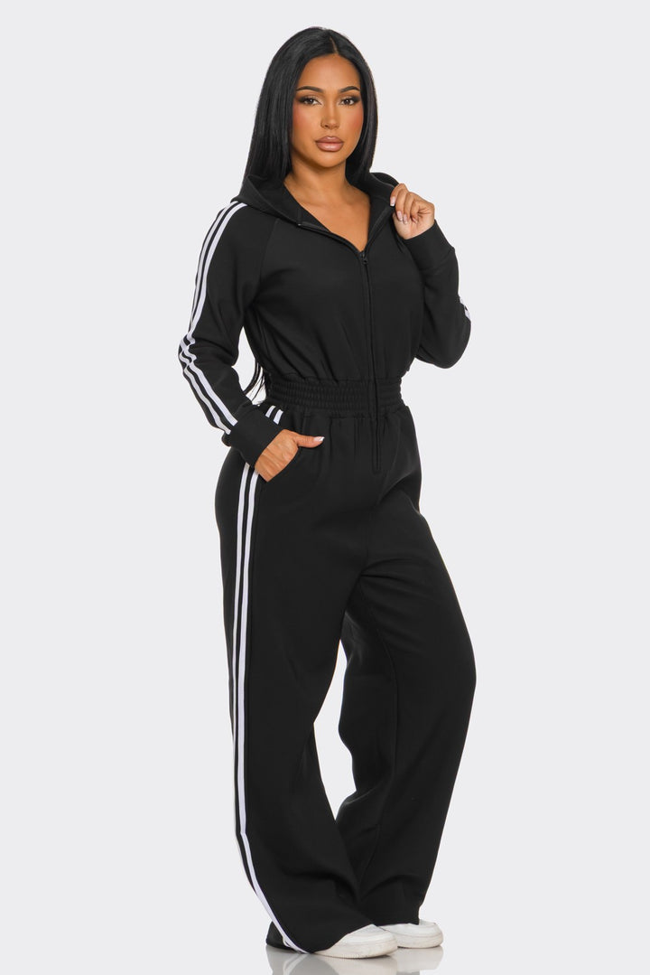 Hooded Jumpsuit Lined Fleece Wide Leg