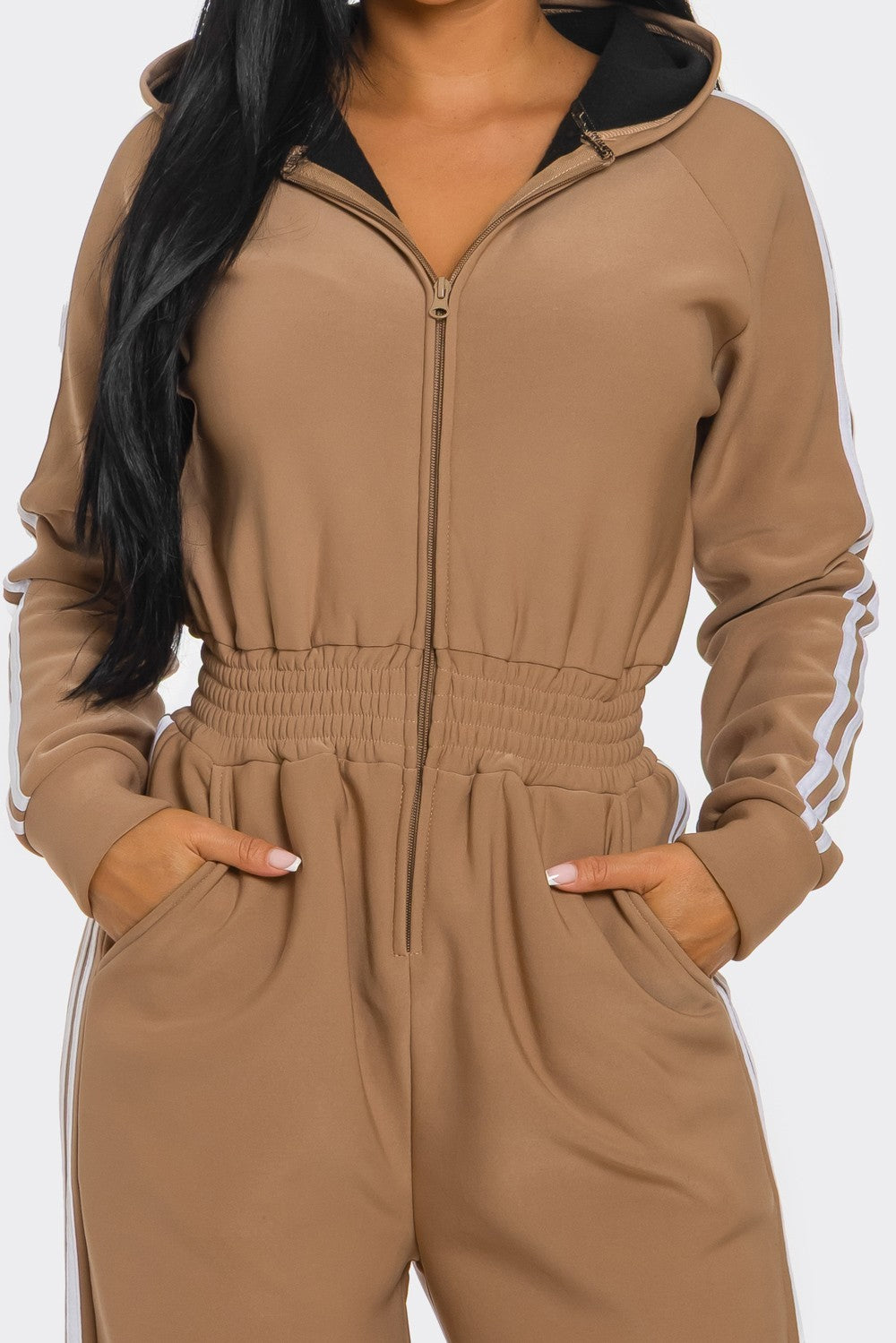 Hooded Jumpsuit Lined Fleece Wide Leg