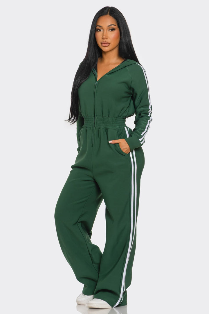 Hooded Jumpsuit Lined Fleece Wide Leg