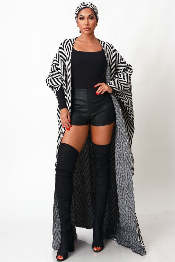 Open Front Maxi Cardigan With Head Band