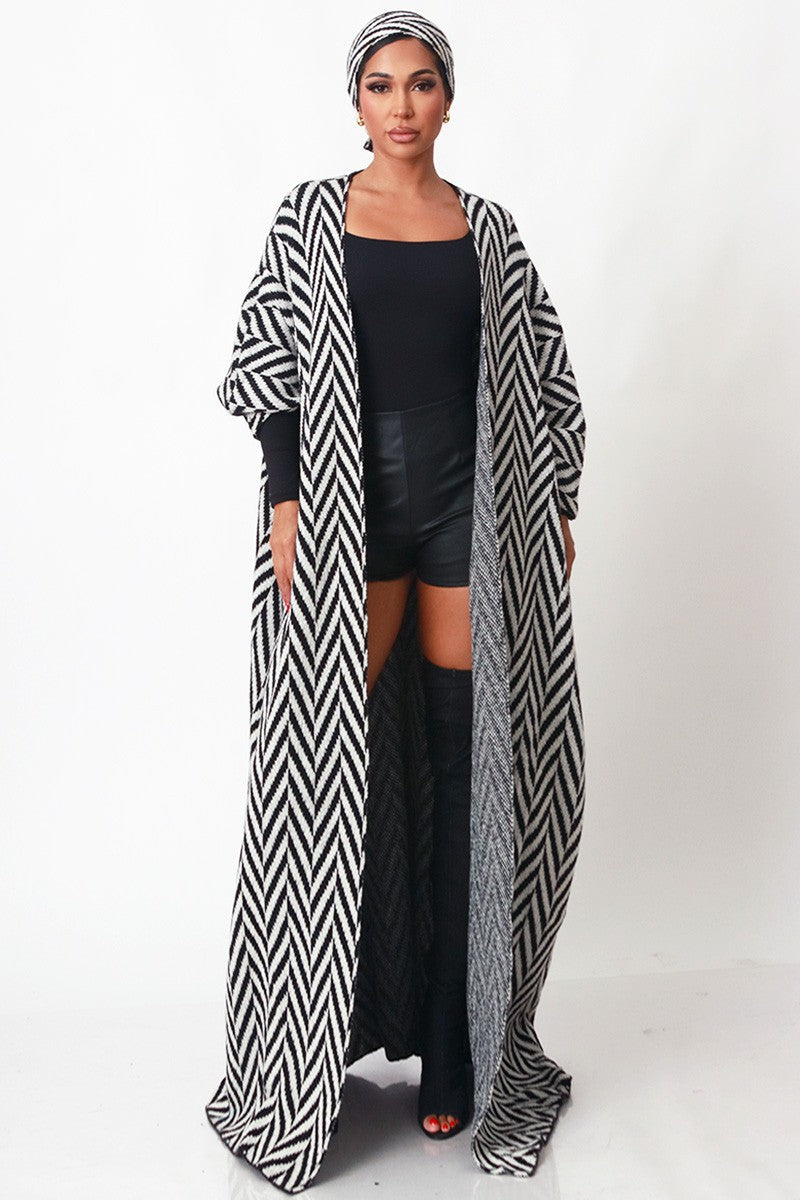 Open Front Maxi Cardigan With Head Band