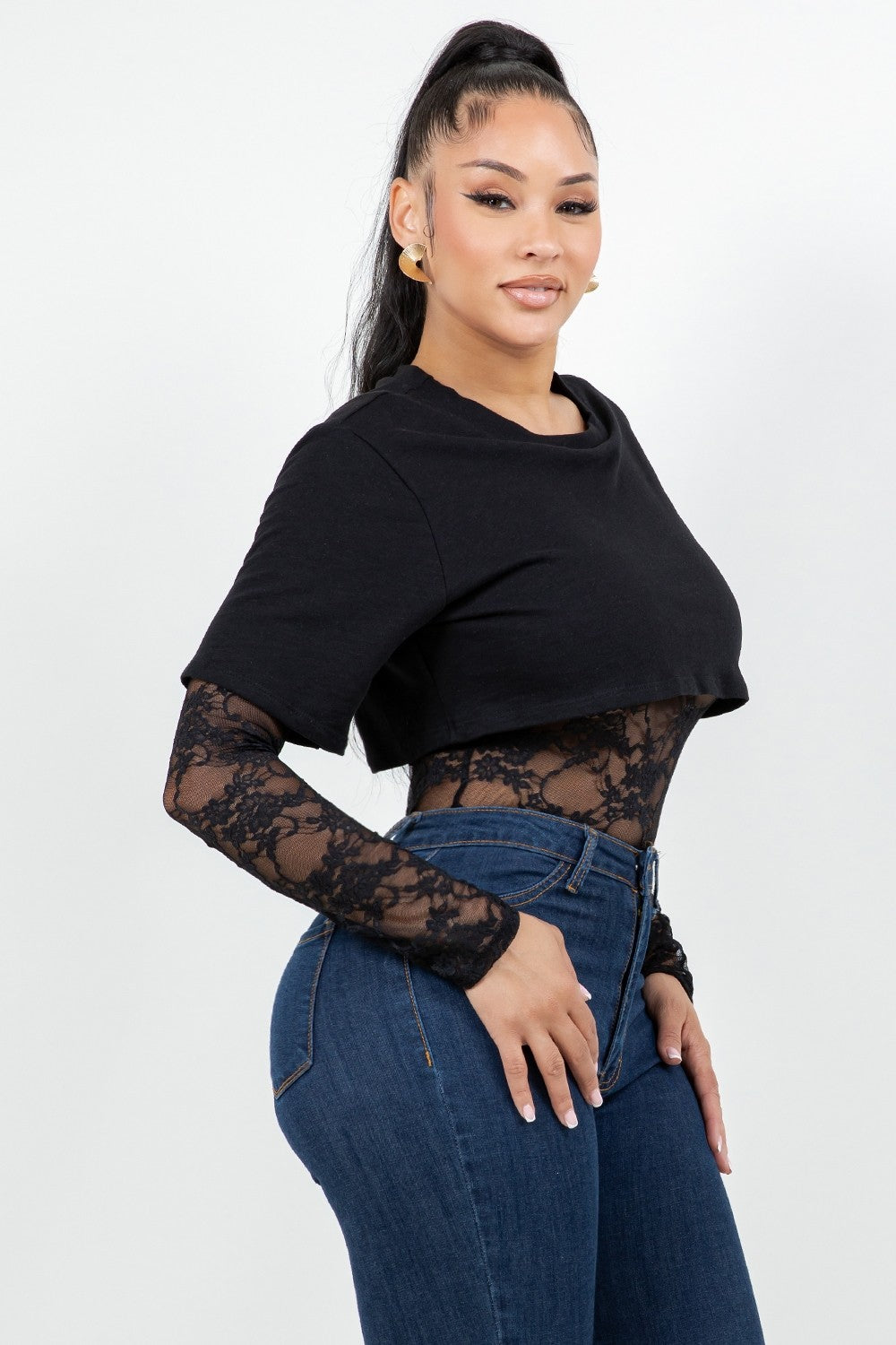 Cotton Top With Inner Lace Bodysuit