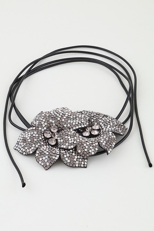 Twin Bejeweled Flower Choker Necklace