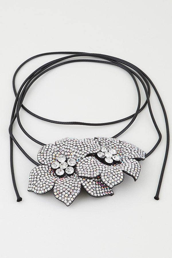 Twin Bejeweled Flower Choker Necklace