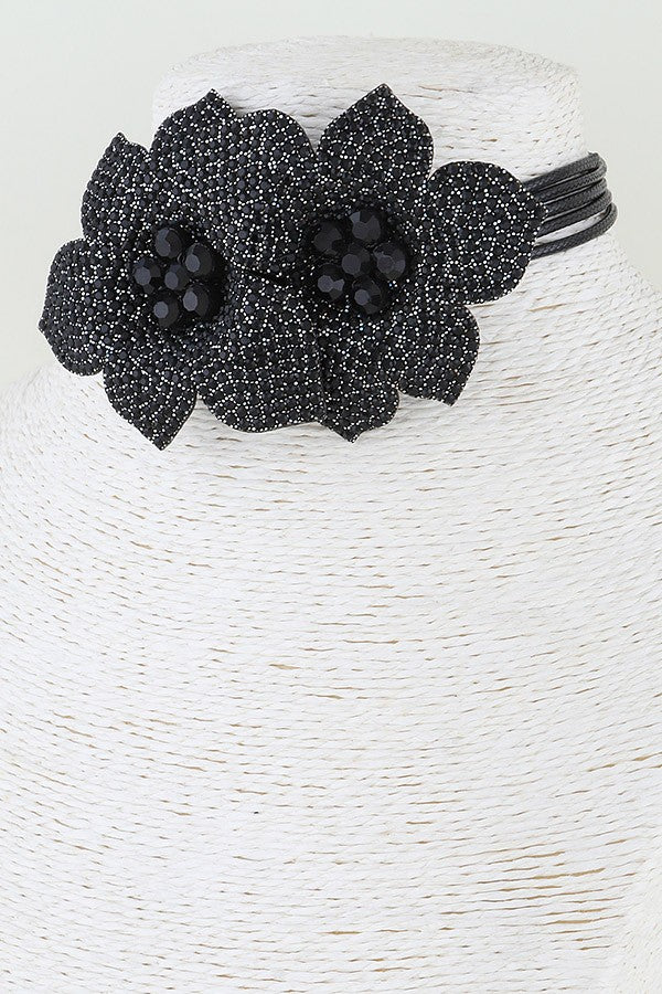 Twin Bejeweled Flower Choker Necklace