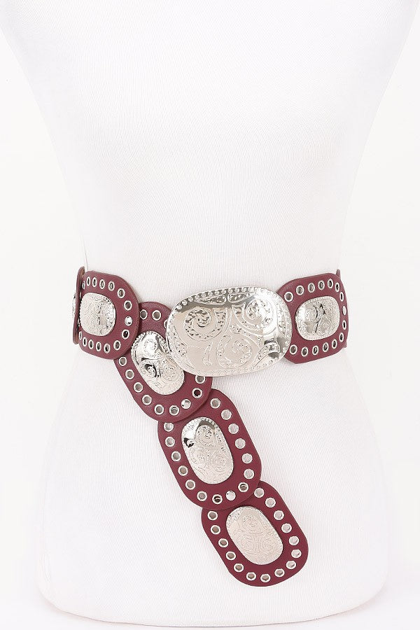 Faux Leather Multi Metal Eyelet Disc Belt