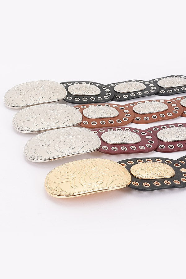 Faux Leather Multi Metal Eyelet Disc Belt