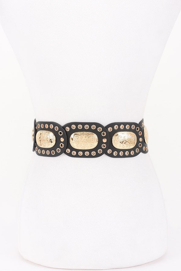 Faux Leather Multi Metal Eyelet Disc Belt