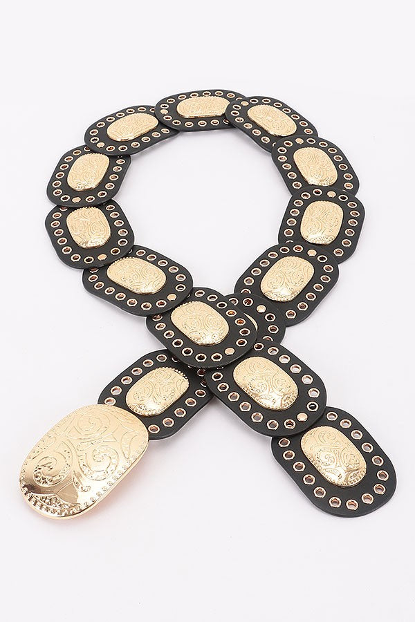 Faux Leather Multi Metal Eyelet Disc Belt