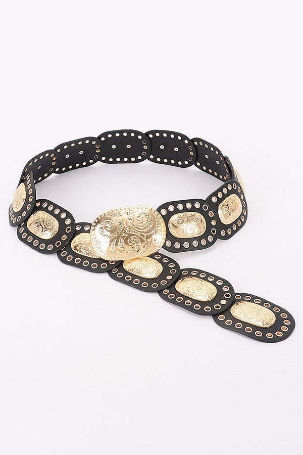 Faux Leather Multi Metal Eyelet Disc Belt