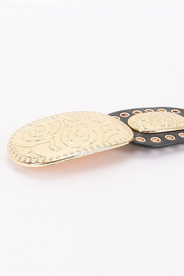 Faux Leather Multi Metal Eyelet Disc Belt