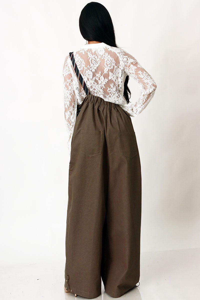One Shoulder Tie Detail Asymmetrical Drape Overall