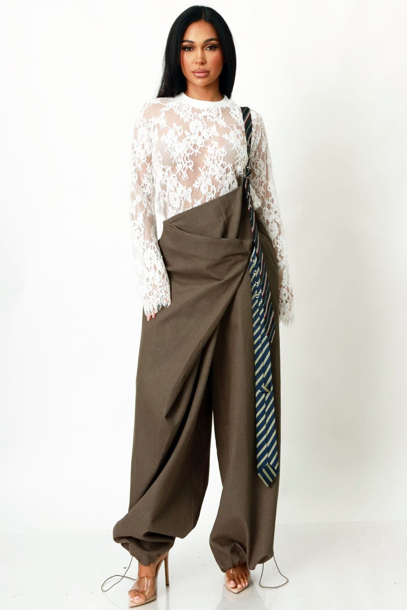 One Shoulder Tie Detail Asymmetrical Drape Overall