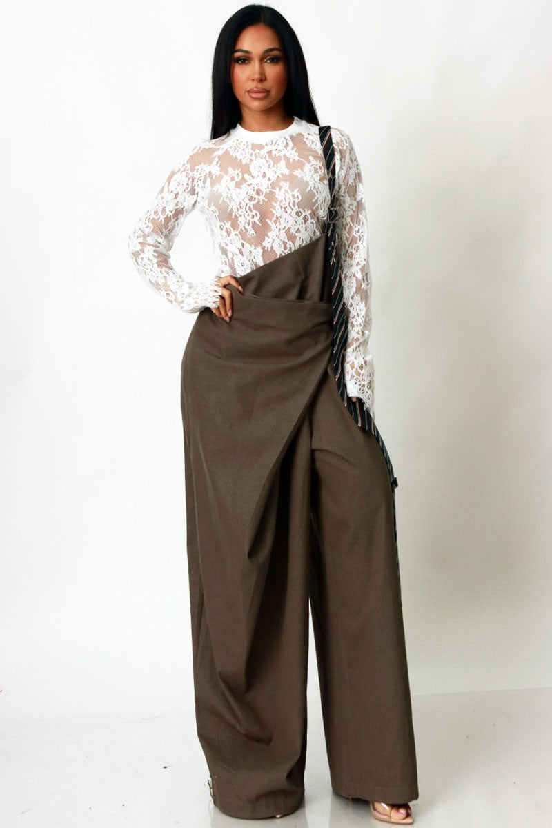 One Shoulder Tie Detail Asymmetrical Drape Overall