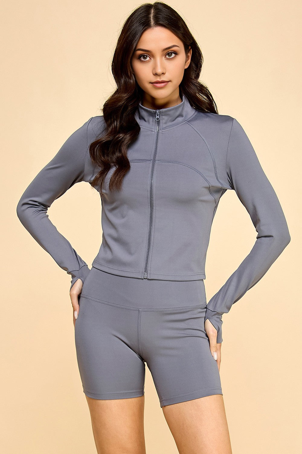 Solid Yoga Jacket 2-piece Set