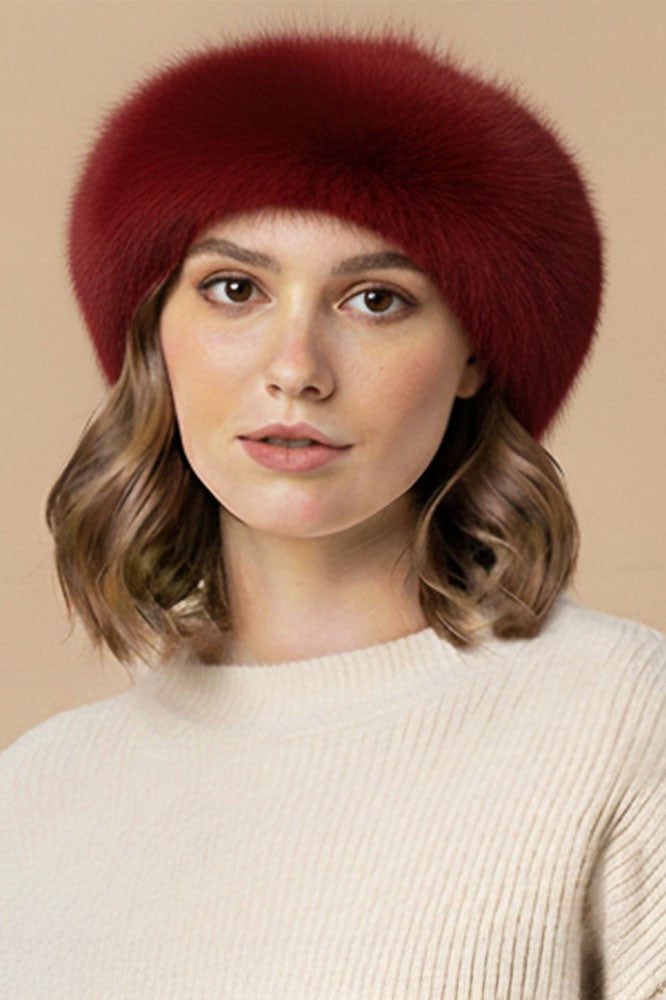 Plush Faux Fur Round Winter Beret Hat