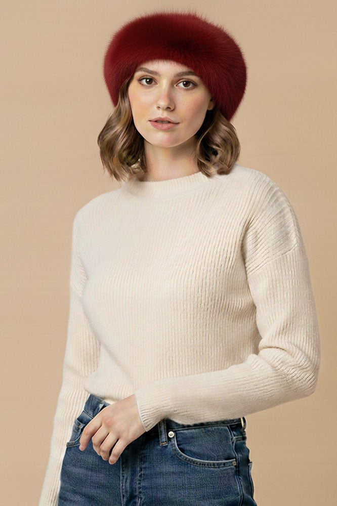Plush Faux Fur Round Winter Beret Hat