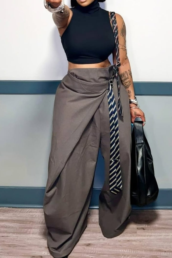 One Shoulder Tie Detail Asymmetrical Drape Overall