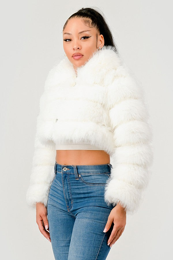 Faux Fur Flt Zip Up Jacket