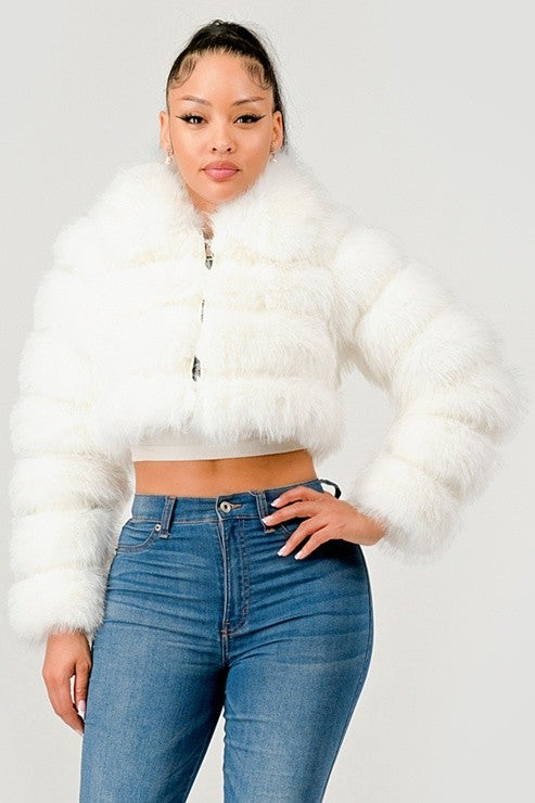 Faux Fur Flt Zip Up Jacket