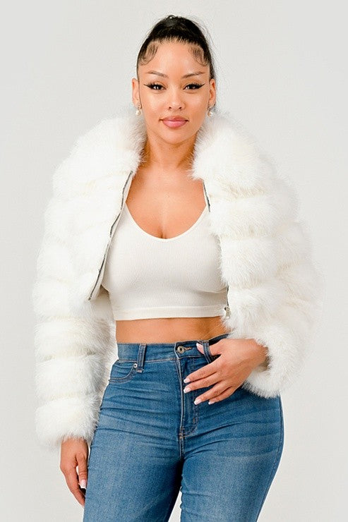 Faux Fur Flt Zip Up Jacket