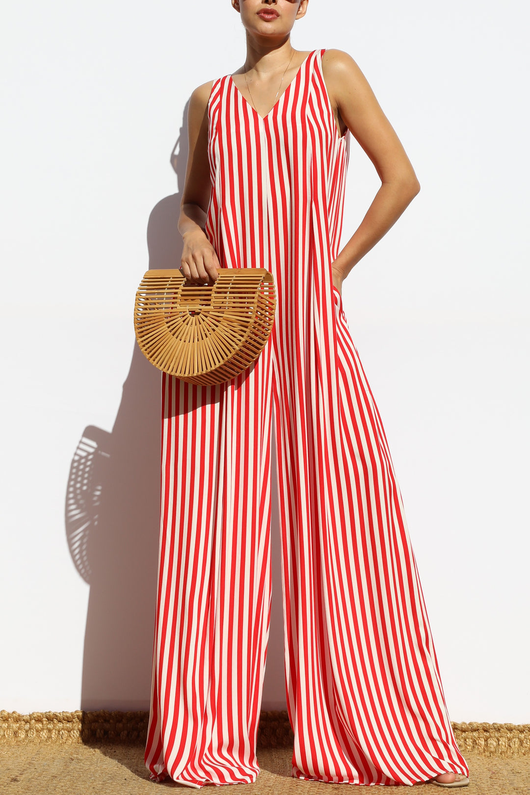Striped Loose Fit Flare-leg Jumpsuit