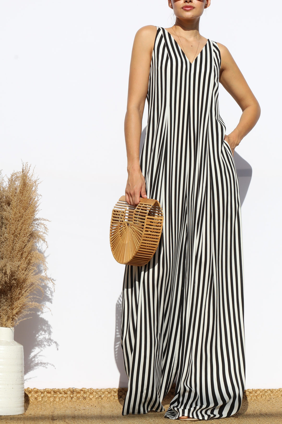 Striped Loose Fit Flare-leg Jumpsuit