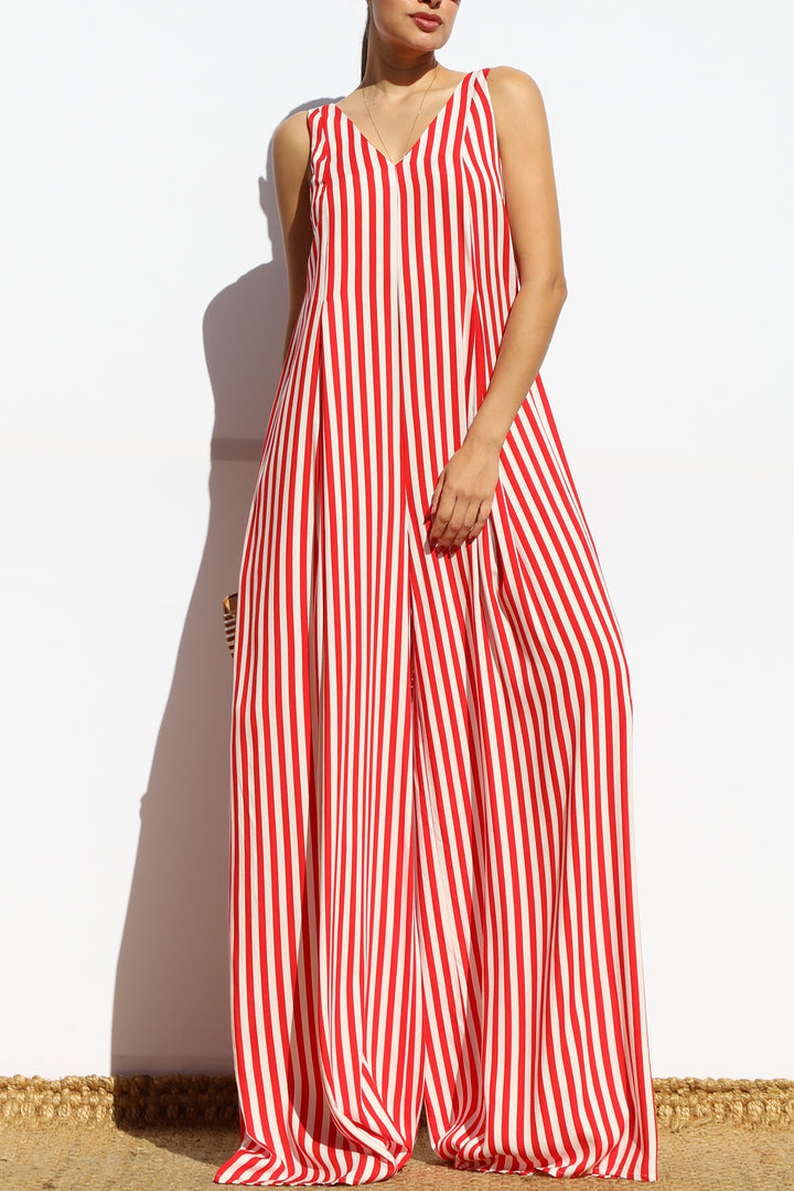Striped Loose Fit Flare-leg Jumpsuit
