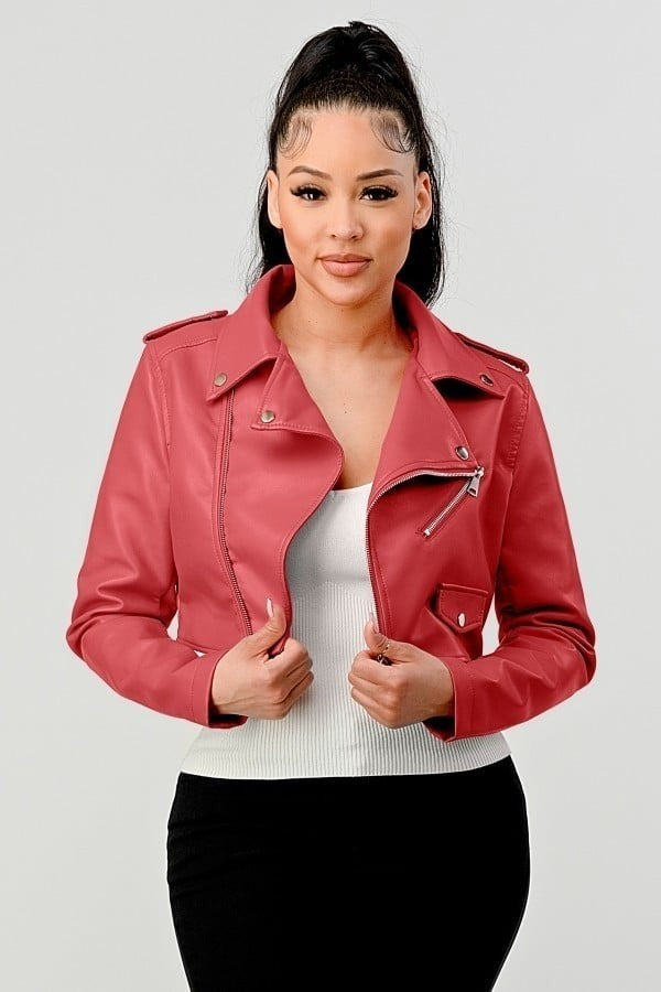 Faux Leather Cropped Moto Jacket