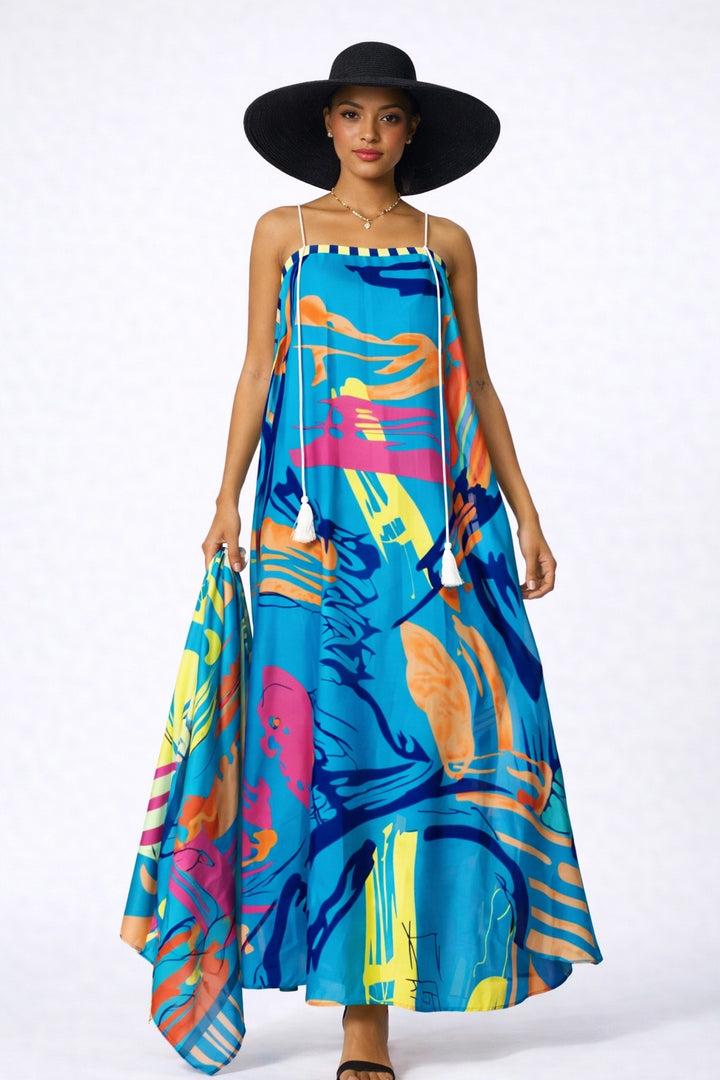 Colorful Patterned Dress and Matching Headscarf