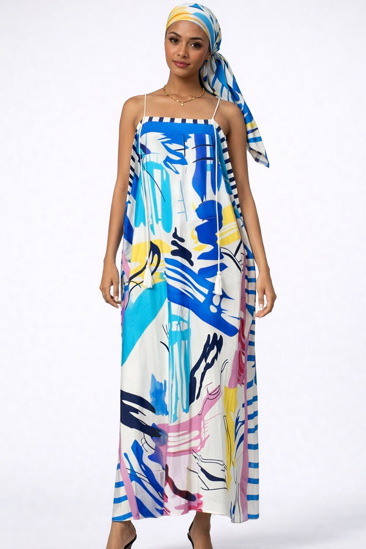 Colorful Patterned Dress and Matching Headscarf