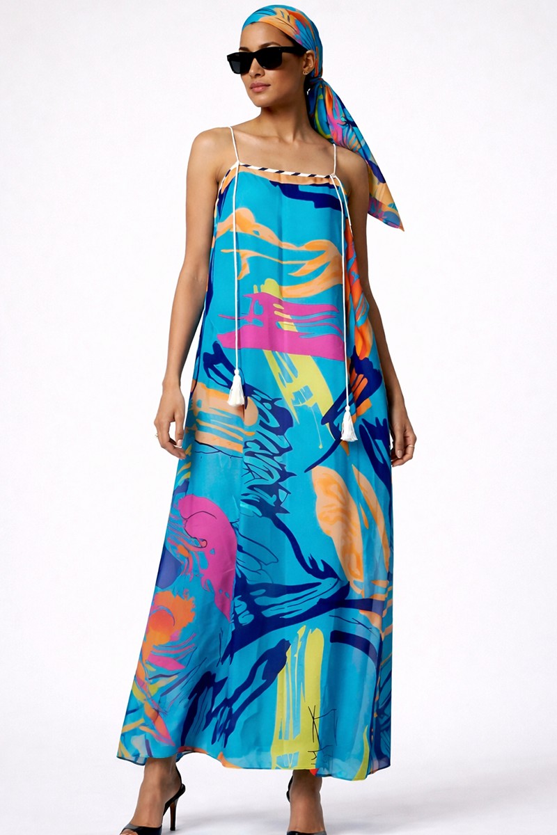 Colorful Patterned Dress and Matching Headscarf