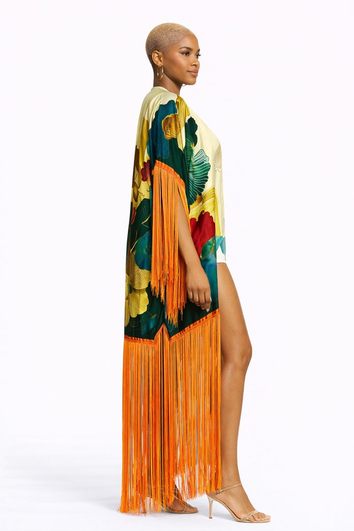 Tropical Fringe Kimono Cover Up Kimono