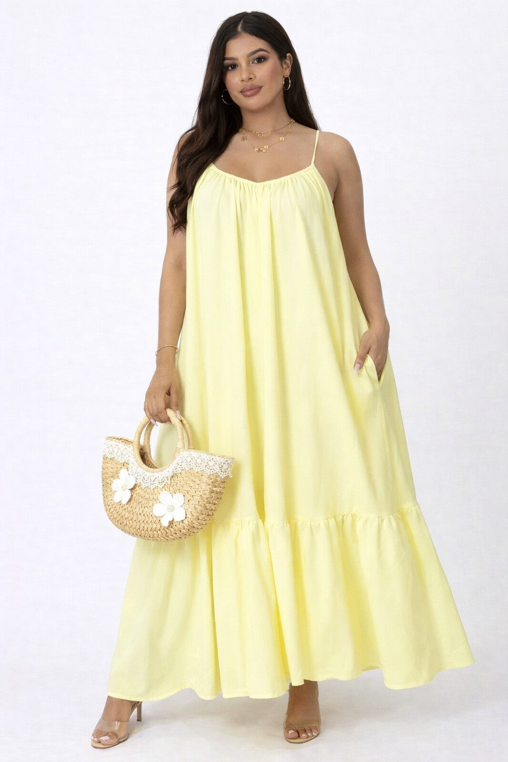 Solid Open Back Maxi Dress With Side Pockets