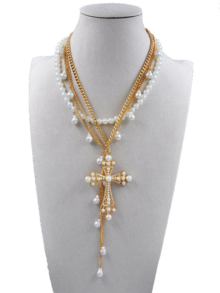 PEARL CROSS NECKLACE