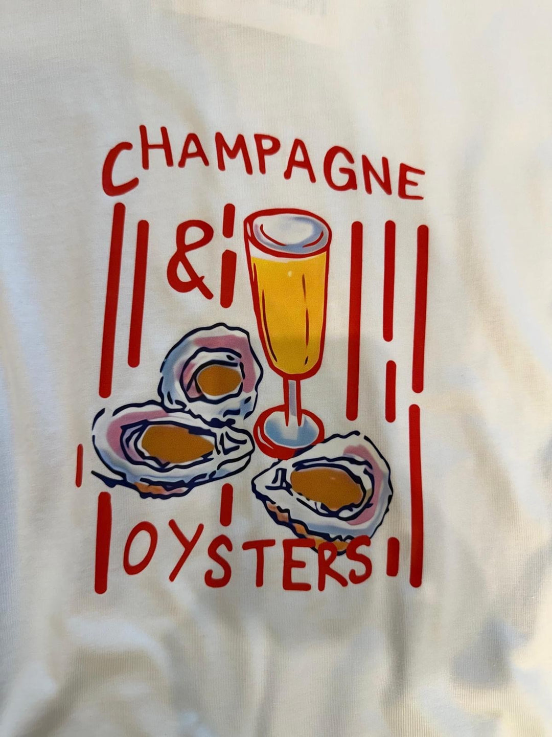 Oversized Ss Champagne & Oysters Graphic Print T-shirt