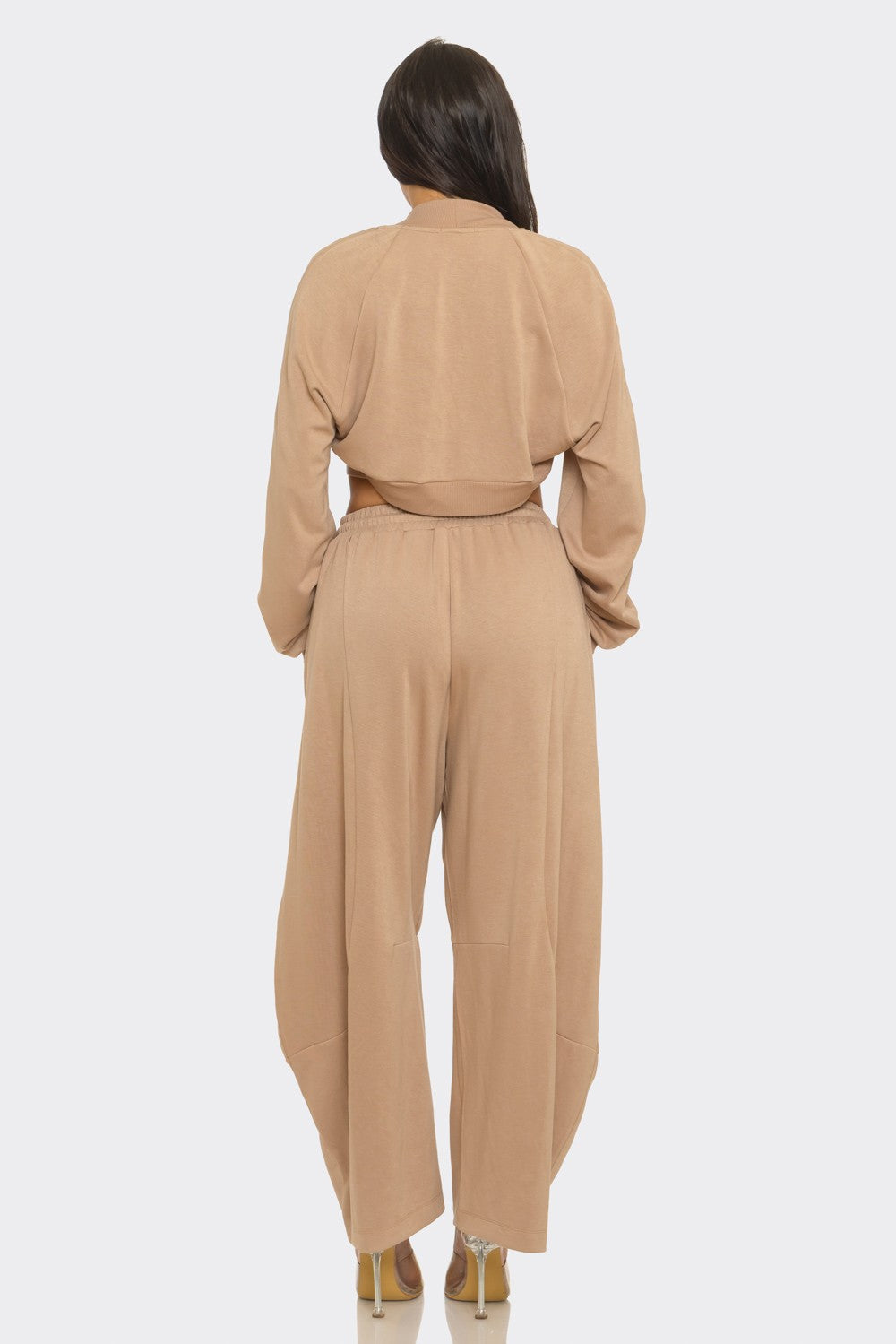 Open Front Cardigan Inside Tank Crop Top And Pants 3 Pcs Set